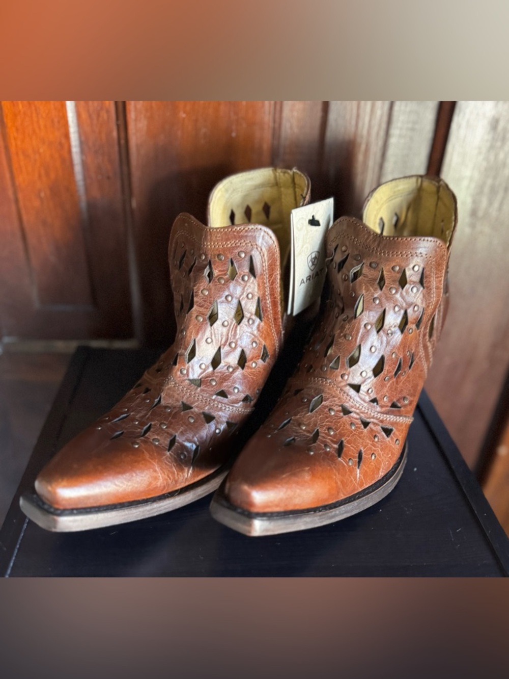 Ariat Brown Cutout Leather Western Ankle Boots